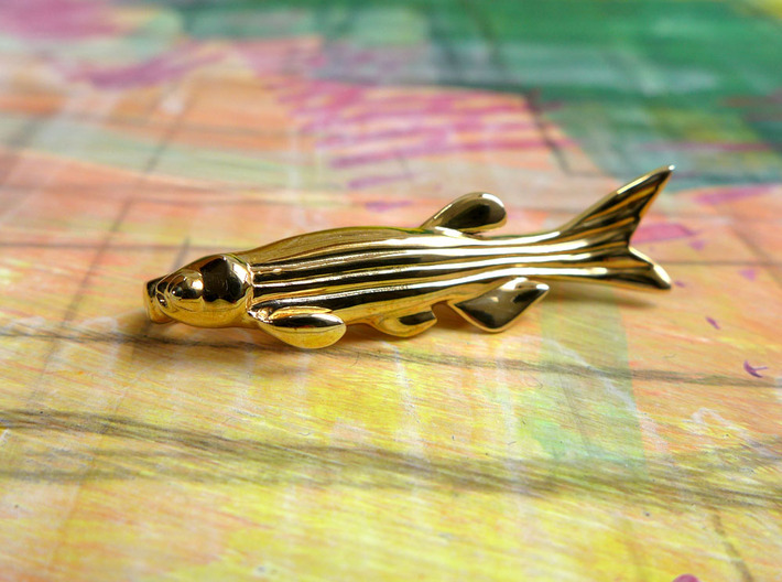 Zebrafish Tie Bar - Science Jewelry 3d printed Zebrafish tie bar in polished bronze