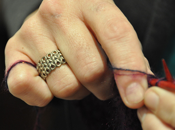 Knitter's Ring (59mm) 3d printed The ring in stainless steel adorning the hands of the World's Greatest Knitter.