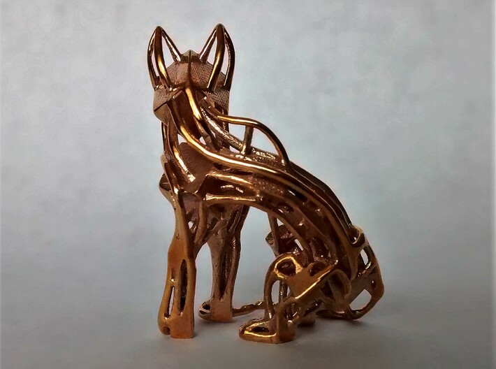 GeoCat Cat Pendant Charm 3d printed Polished Bronze, Back