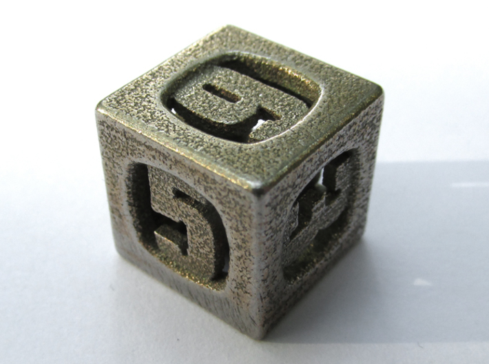 Thoroughly Modern d6 3d printed In Stainless Steel