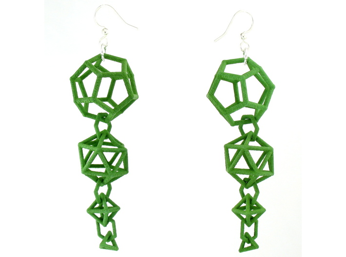 Platonic Progression Earrings - Clean 3d printed Earrings printed in Green Strong and Flexible, with earwires added