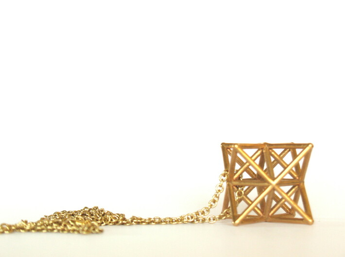 Stellated Octahedron pendant 3d printed Pendant printed in raw bronze, on brass chain