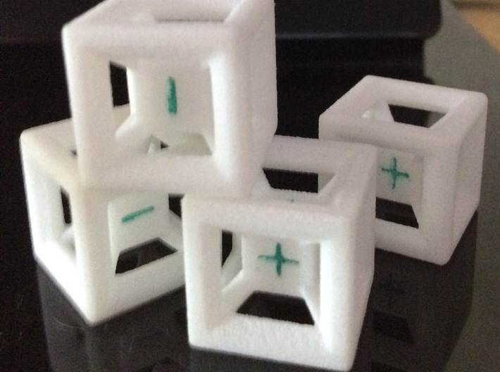 Fudge Dice Hypercube 1.5cm (D3) 3d printed Printed with some green marker for side highlights