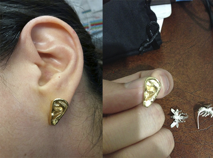 Ear Stud Earrings 3d printed Shapeways print on Raw Brass
