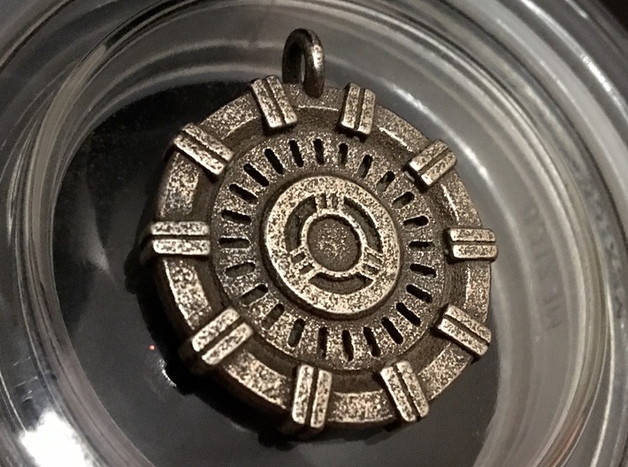 Iron Man Arc Reactor Keychain 3d printed Printed in Stainless Steel (front)