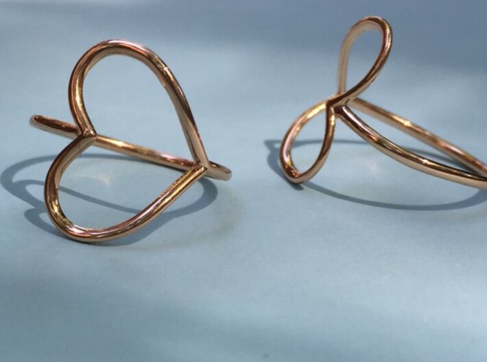 Infinity Heart Ring 3d printed Heart Rings in Rose Gold -Front &amp; Side View