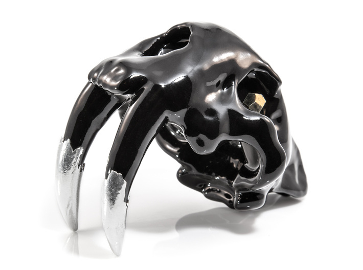 Smilodon Skull Planter 3d printed With optional silver teeth. Custom piece with pyrite for eyes.