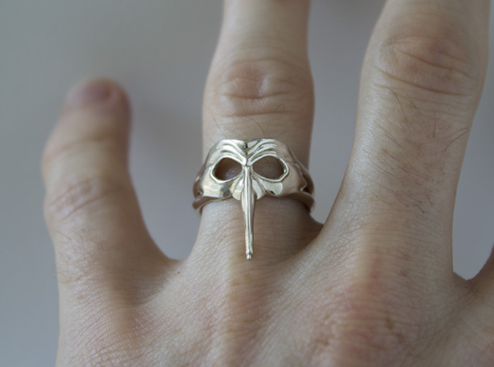Mask Ring - Zanni 3d printed Polished Silver