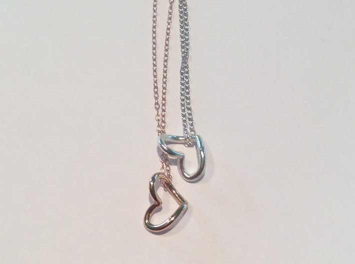 Heart Necklace 3d printed Shown in Rose Gold and Silver (Chain not included)