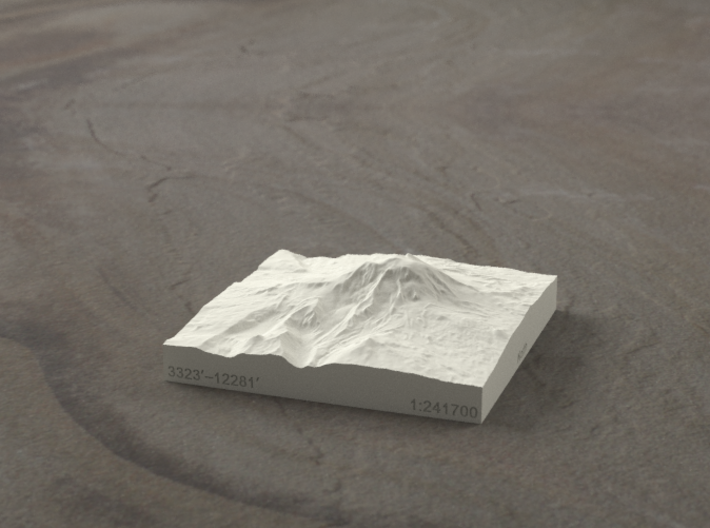 3'' Mt. Adams, Washington, USA, Sandstone 3d printed Radiance rendering of model, viewed from the East.