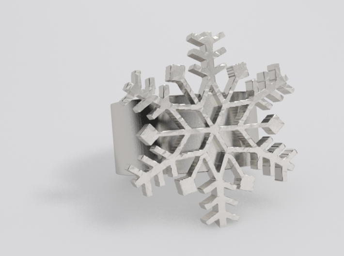 Snowflake Ring Size 7 3d printed Silver sample render. <br> NOTE: Flake is a little thicker and band is thinner now