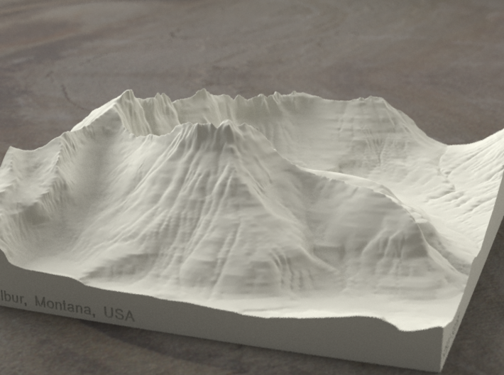 6'' Mt. Wilbur, Montana, USA, Sandstone 3d printed Radiance rendering of model, viewed from the South.