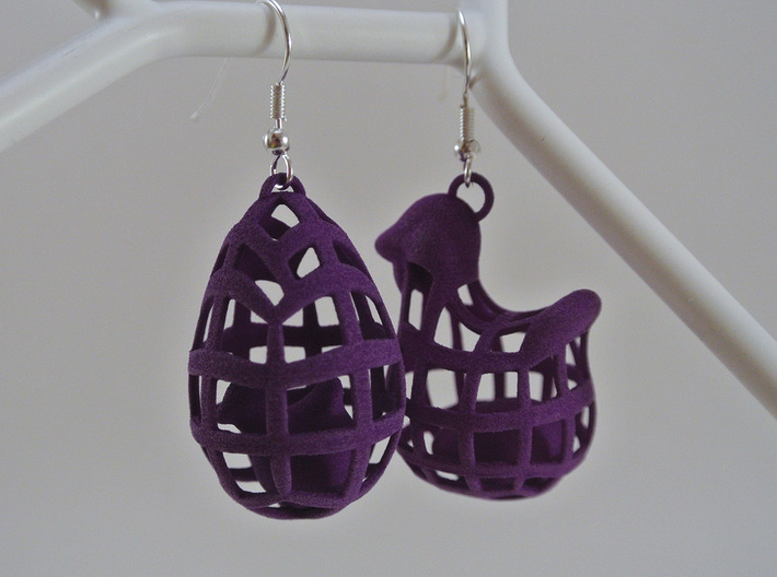 The Chicken or The Egg - Earrings 3d printed Violet Purple Strong &amp; Flexible Polished