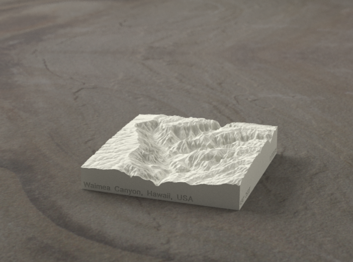 3'' Waimea Canyon, Hawaii, USA, Sandstone 3d printed Radiance rendering of model, viewed from the South