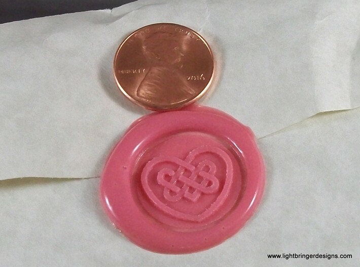 Celtic Heart Wax Seal 3d printed Celtic Heart wax impression with penny for scale