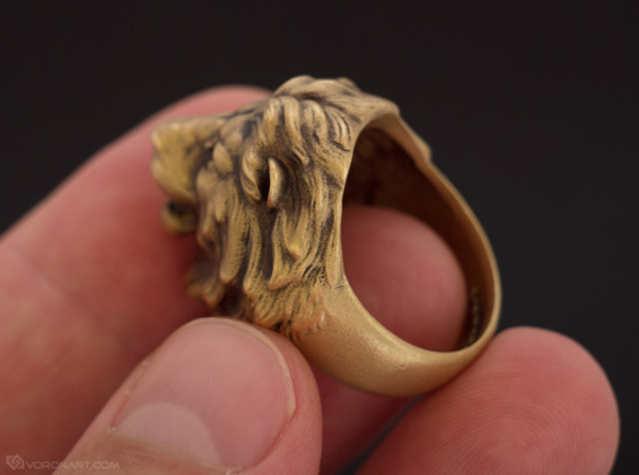 Lion Ring 3d printed artificially aged brass