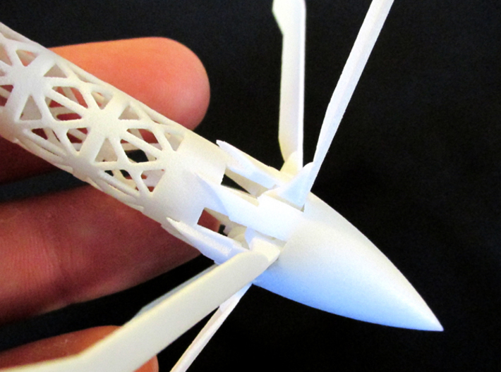 RocketCopter 3d printed Detail of the nosecone and rotor hinges in White Strong & Flexible