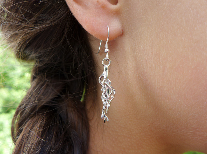 Plant Root Earrings - Science Jewelry 3d printed Root earrings in polished silver