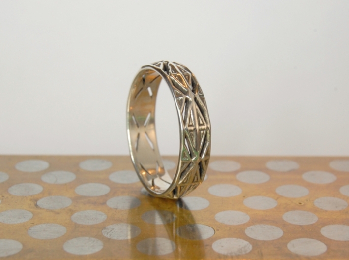 Cut Facets Ring Sz. 7.5 3d printed polished silver