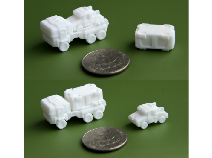 'Hev' Truck + 'Moose' Car combo 6mm 3d printed Printed in WSF. US Quarter for scale.
