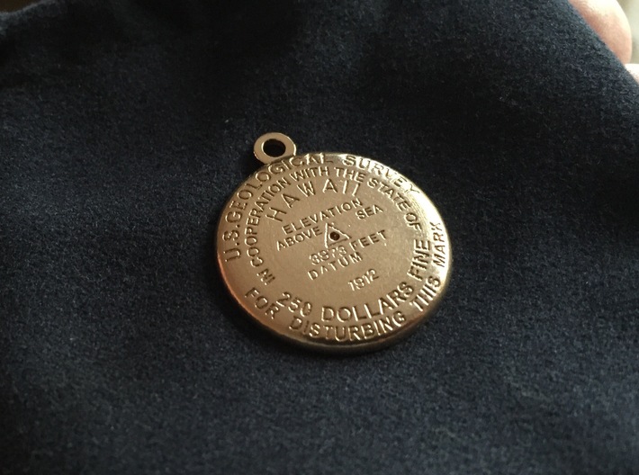 Hawaii Volcanoes National Park Benchmark Keychain 3d printed Raw Bronze as delivered from Shapeways