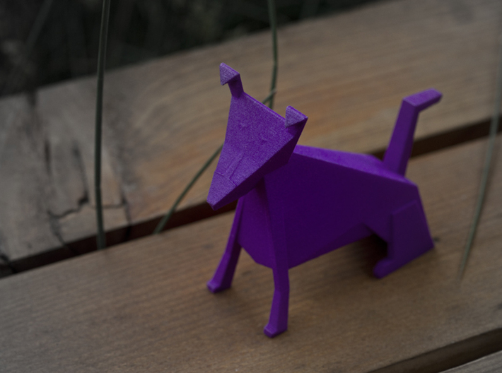 Folded Sculpture Dogs, Shetland Sheepdogs 3d printed Strong flexible plastic in purple, overall view
