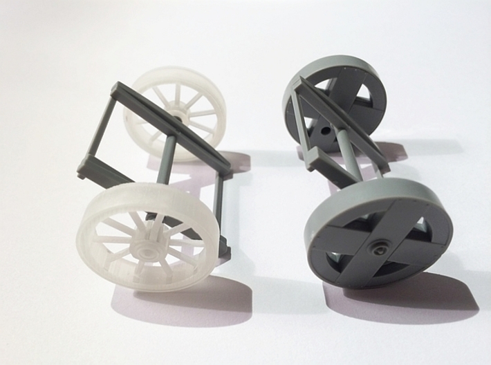 Trolley Wheels (1:32) 3d printed Comparison to stock WNW dolly wheel