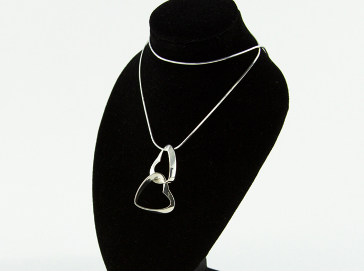 Joined Together - Interlocking Hearts Pendant 3d printed polished silver