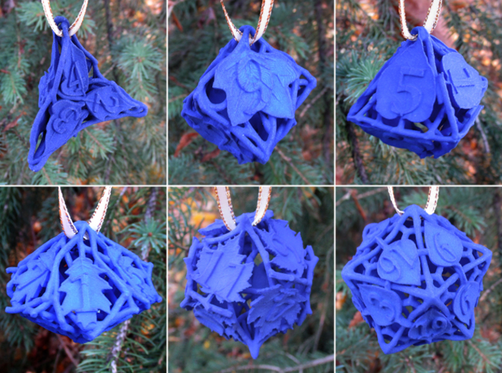 Botanical Dice Ornament Set 3d printed In Royal Blue Strong &amp; Flexible Polished