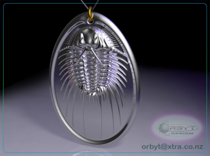Aspidonia Trilobite Fossil pendant ~ 48mm tall 3d printed Raytraced render of Aspidonia pendant simulating polished silver material