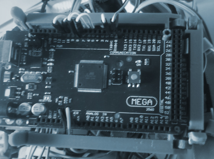 Arduino MEGA2560 Compatible Holder 3d printed The MEGA holder in use.