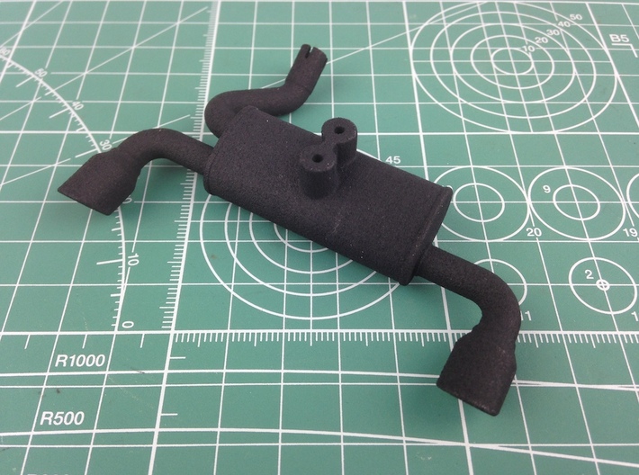 MF10001 Twin Exhaust NYLON 3d printed Parts as they come from Shapeways