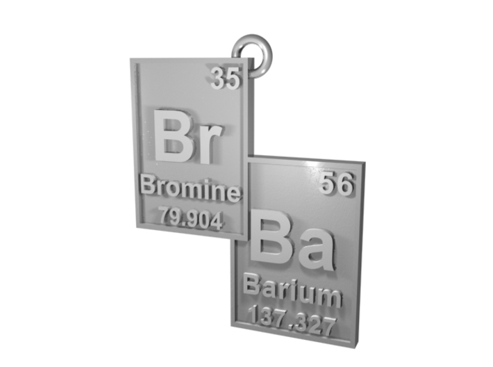 &quot;Br/Ba&quot; Bromine and Barium Periodic Table Pendant 3d printed CGI Render of The Br/Ba Pendant in Silver!