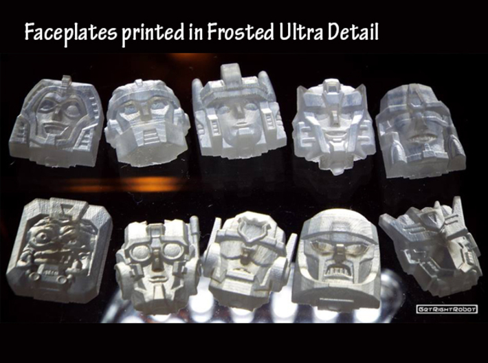 Gobots Crasher Face (Titans Return) 3d printed Frosted ultra detail, Crasher is in the top left corner