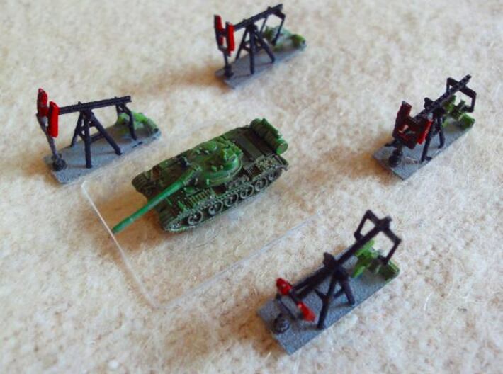 1/300 Oil Well Pumpjack 3d printed Handpainted models. Tank model shown for scale, not included in the 3d print