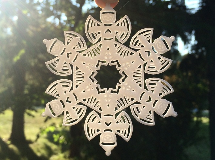 Snow Angel Snowflake Ornament 3d printed from afar it looks like a pretty snowflake, but look closer to see an image of a child making a snow angel :)