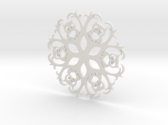 Owls &amp; Branches Snowflake Ornament 3d printed
