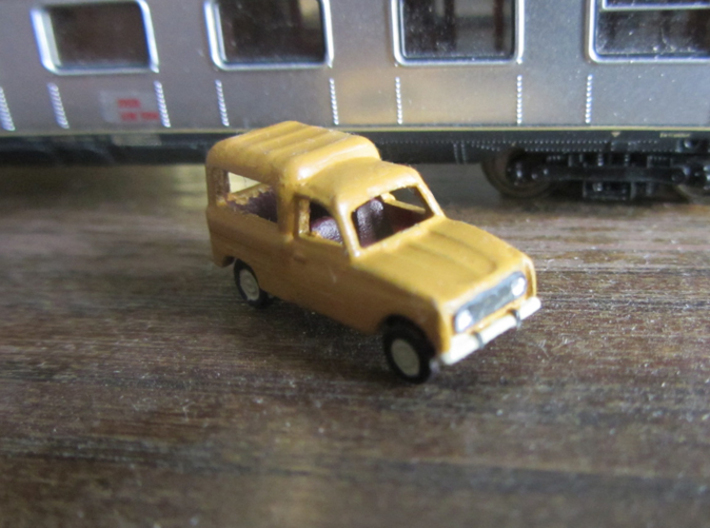 Renault 4 van 1:160 Scale (Lot of 2 cars) 3d printed In Danish Postal service colors (Oldenborg-Gul) Pantone: 109. Hex: F9D616