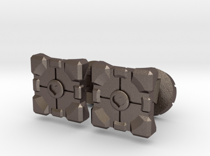 Portal companion cube cufflinks 3d printed