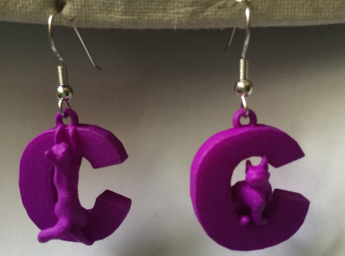 C Is For Cat 3d printed It's easy to add your own earring hooks!