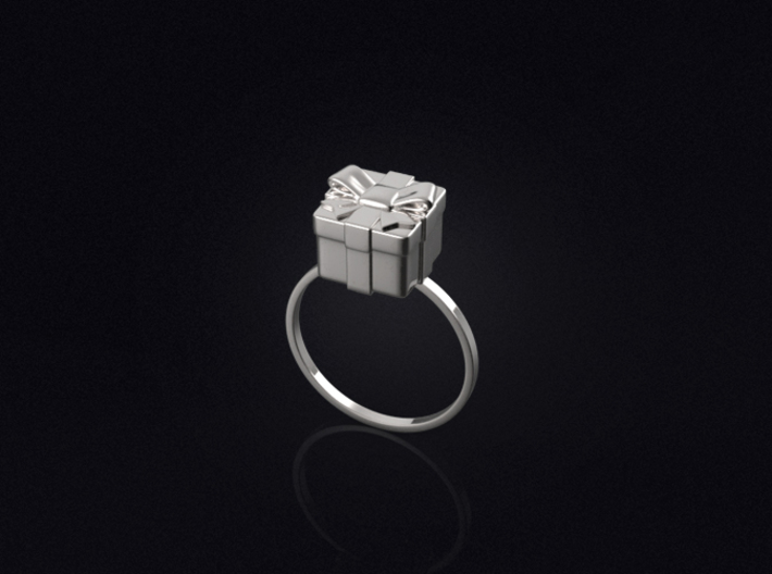 Christmas Box Ring 01 3d printed 3D visualization of the ring in silver.