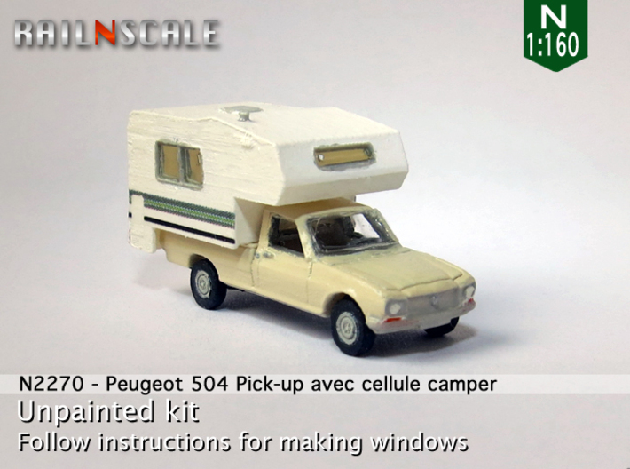 Peugeot 504 Pick-up avec cellule camper (N 1:160) 3d printed 
