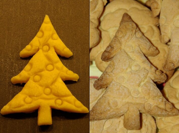 Christmas Tree Cookie Cutter (3 layers, 10 mm) 3d printed Dough just after cutting and after baking