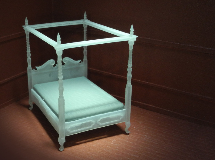 1:48 Four Poster Canopy Bed 3d printed Printed in Frosted Ultra Detail