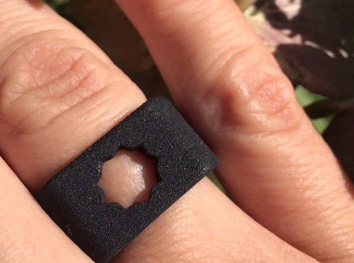 Bold Star Ring  3d printed Close up - Black Strong & Flexible Plastic