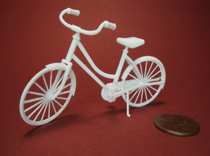 Miniature Vintage Bicycle (1:24) 3d printed Printed in White, Strong &amp; Flexible