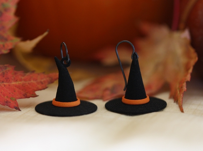 Witch's Hat Trim - Paired 3d printed Orange Strong &amp; Flexible Polished Plastic Trim with Black Strong &amp; Flexible Witch Hats