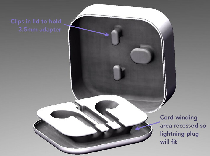 Lightning earphone case - Lid 3d printed 