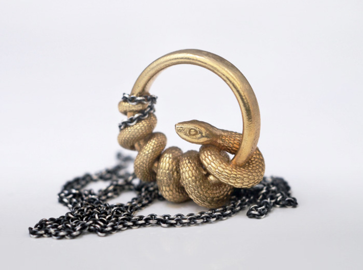 Reverse Snake Ring 3d printed Raw Brass