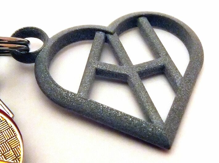 Heart of love keychain [customizable] 3d printed The keychain printed in polished metallic plastic (customizable initials, key ring not included)  [printed in polished alumide]
